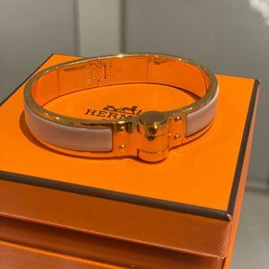 Hermes hinged rose gold/nude enamel bracelet